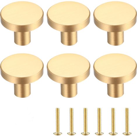 6 Pièces Boutons de Tiroir en Laiton Doré, Boutons de Meubles Armoire Ronds en Or, Poignees de Porte de Cuisine pour Décor, avec tournevis - 20 25 mm (1/5)