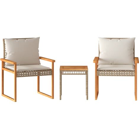 Ensemble de bistro et coussins 3 pcs,Salon de jardin mélange beige rotin acacia CFW18216 (1/5)