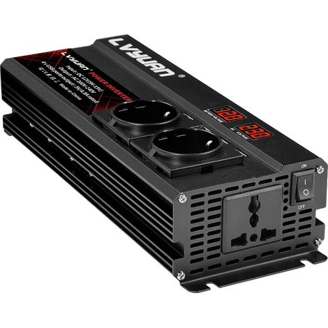 Inversor para coche, 3 tomas de corriente alterna, 4 puertos USB, 1300 W - negro - 2 (1/2)