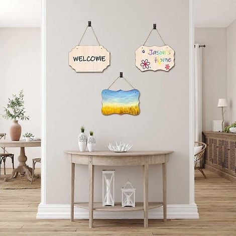 Lot de 12 plaques en bois brut à suspendre, avec 10 m de corde en chanvre pour loisirs créatifs (peinture, loisirs créatifs). (1/4)
