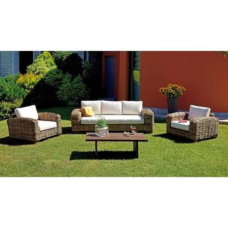 Salotto per hotel e giardino in rattan naturale intrecciato 5 posti (1/3)