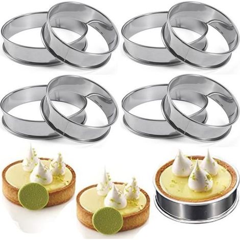 10 pièces Moules à biscuits en acier inoxydable, double anneau roulé, 10 cm, pour tartes aux fruits et pâtisseries maison (1/4)