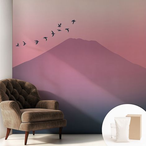 Papier peint intissé décoratif pour salon chambre et cuisine Facile à poser avec colle Coucher de soleil en montagne 250x250 cm (1/5)