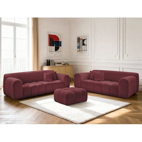 BOBOCHIC - Ensemble canapé droit fixe 3 + 2 places MELISSE tissu chiné avec pouf Rouge