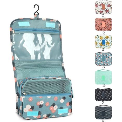 Trousse de toilette suspendue pliable avec poignée, idéale pour les voyages et les femmes. Convient aux femmes et aux jeunes filles. (1/5)