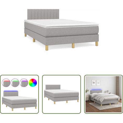 Sommier tapissier - Sommier à lattes de lit matelas LED gris clair 120x190 cm tissu (1/5)