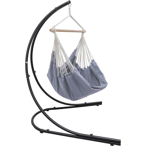 Supporto Amaca con XXL Sedia Sospesa 360° Poltrona Dondolo Giardino Grigio (1/5)