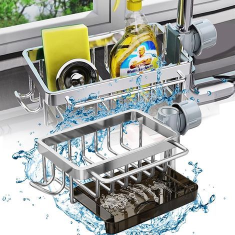 Stainless steel sponge holder for kitchen sink, kitchen storage and organization (silver) (1/5)