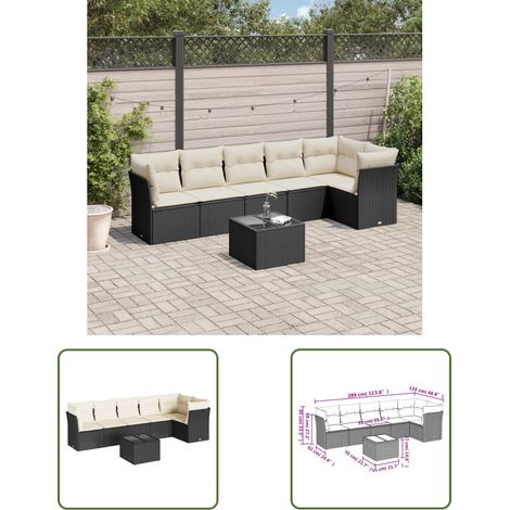 The Living Store 7-tlg. Garten-Sofagarnitur mit Kissen Schwarz Poly Rattan - Gartengestelle - Gartenmöbelset - Lounge Set - Rattan Möbel - Gartenlounge (1/3)