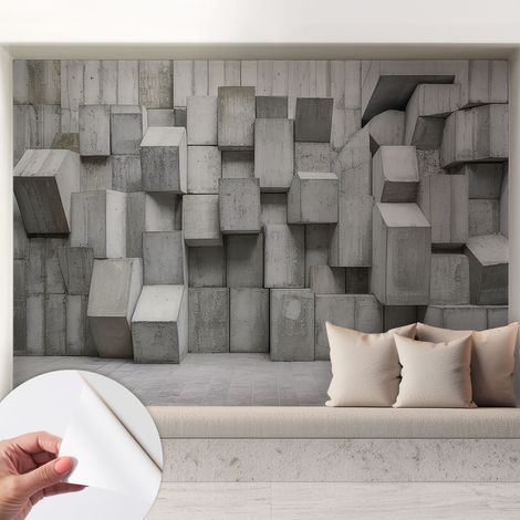 Papier peint adhésif autocollant pour salon chambre à coucher peint imprimé Installation facile Blocs de béton 208x146 cm (1/5)
