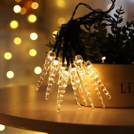 Guirlande lumineuse de 5 mètres, 20 LED blanc chaud (8 fonctions), effet stalactite (énergie solaire). (1/5)