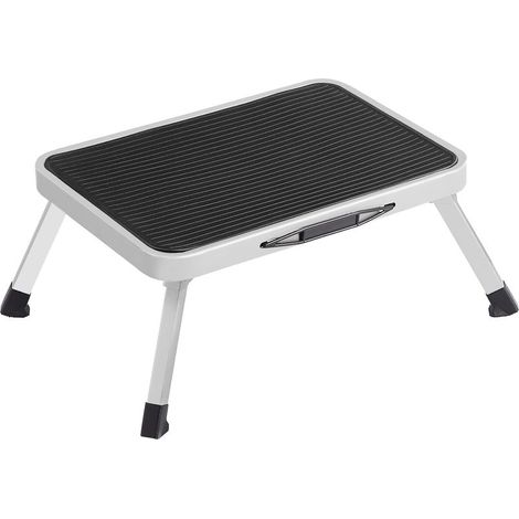 Marchepied 1 Marche Pliable, Escabeau, en Acier, avec Patins Antidérapants, Charge 150 kg, Dimensions Dépliées 32 x 44 x 17,5 cm, Blanc (1/4)