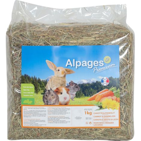 Foin alpage, carotte et pissenlit, 1 kg, pour rongeur. - animallparadise (1/4)