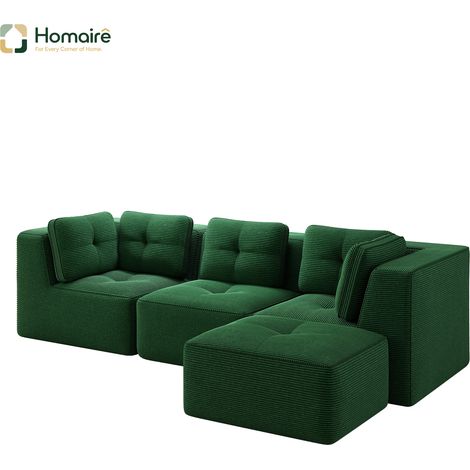 Pouf modulable vert en velours côtelé avec accoudoirs 297 x 177 x 69 cm HOMAIRE (1/5)