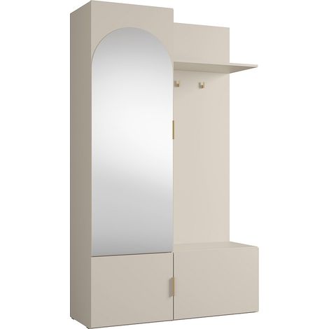 Guardaroba con specchio e vani portaoggetti Beige e dorato - JAVERIA
