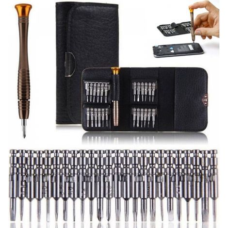 Tournevis Précision Mini 25 en 1 Kit de Tournevis Outils de Réparation pour, Portable Laptop, Montre, Bijoux, Jouets, Lunettes etc Set avec étui en Cuir (1/5)