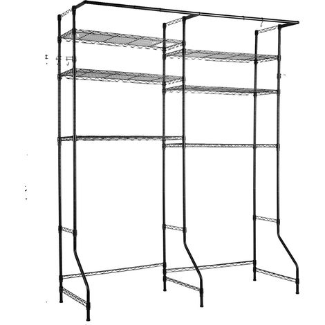 Estante de almacenamiento para colocar sobre la lavadora y la secadora, estantes ajustables, estructura metálica resistente, 2 filas, 6 niveles, color negro. (1/2)