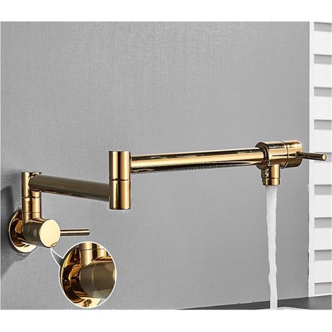 Robinet de cuisine remplisseur de pot Évier de cuisine rotatif noir robinet d'eau froide robinet de lavabo en laiton massif robinets pivotants robinet de remplissage de Pot mural ( Color : Gold Polish (1/5)