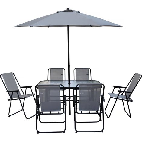 Set di mobili da giardino "Convivia" con ombrellone in metallo - 6 posti - Grigio chiaro (1/5)