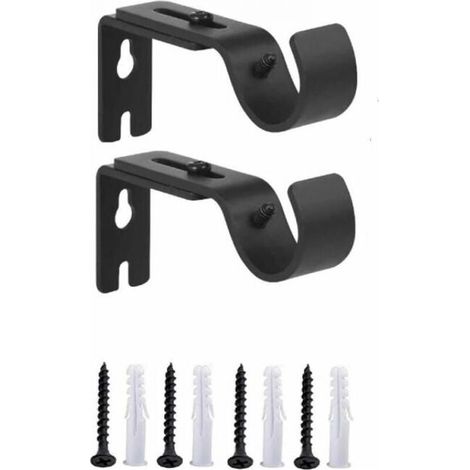 Set of 2 Black Adjustable Curtain Rod Wall Brackets Heavy Duty Metal (1/5)