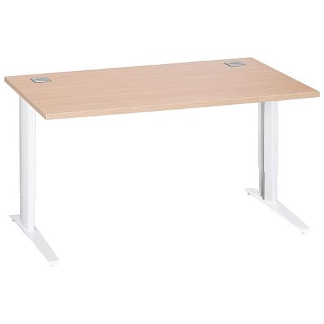 Bureau droit chêne clair L 140 cm réglable en hauteur piètement métal blanc Essens - Maxiburo