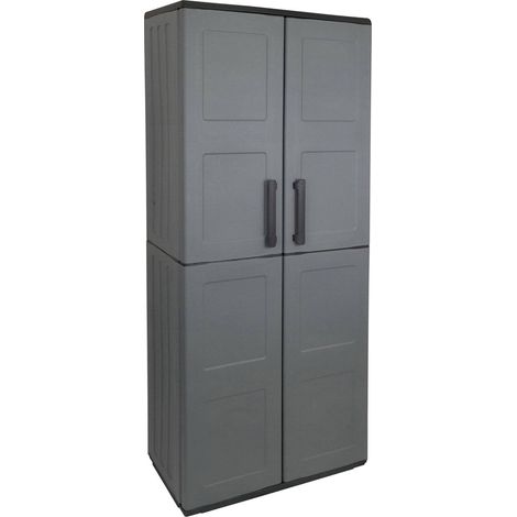 Dmora - Armadio da esterno Arabel, Mobile porta scope multiuso, Armadietto outdoor 2 ante, 100% Made in Italy, Finitura quadri, 68x37h163 cm, Grigio e Nero