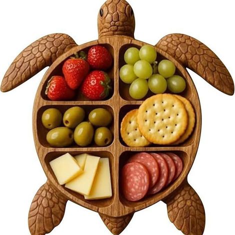 Plateau en bois à thème marin - Bol en forme de tortue - Plat de service pour fromage et pain - Bol à fruits de mer et fruits - Bol de fête - Plateau en bois à motif tortue - Bois - Marron (1/5)