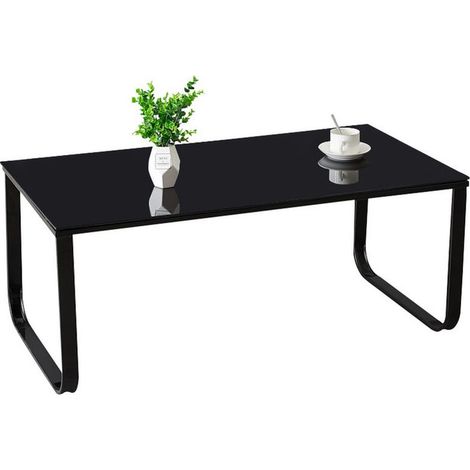 Coffee Table Side Table with 6mm Black Tempered Glass Top and Metal Frame Side Table Living Room Table Furniture Black (1/5)