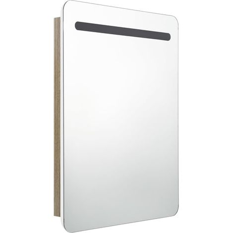 Armoire de salle de bain à miroir led blanc 60 x 11 x 80cm chêne (1/5)