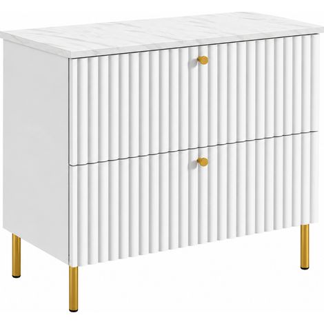 Meuble de salle de bain sur pieds avec plan 80, blanc + plan effet marbre Bianco, poignées en trois couleurs, pieds dorés, 80 x 46 x 73,6 cm (1/5)