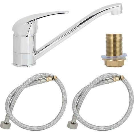 Robinet de cuisine avec filetage en cuivre G1/2" pour eau chaude et froide - Rotation 360 degrs - Poigne paisse - Robinet pour la cuisine - Cuivre (1/5)