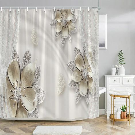 Filiyano-Rideau de douche 3D élégant et tendance, motif bouquet de perles et de diamants, avec tapis de bain assorti, pour la décoration de votre (1/5)