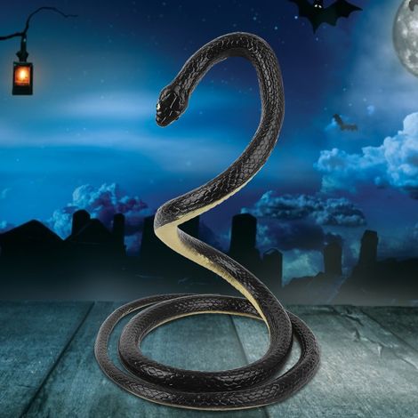 Serpent artificiel en caoutchouc souple, jouet de 1,25 m, pour farces et attrapes, idéal pour Halloween (noir). (1/5)
