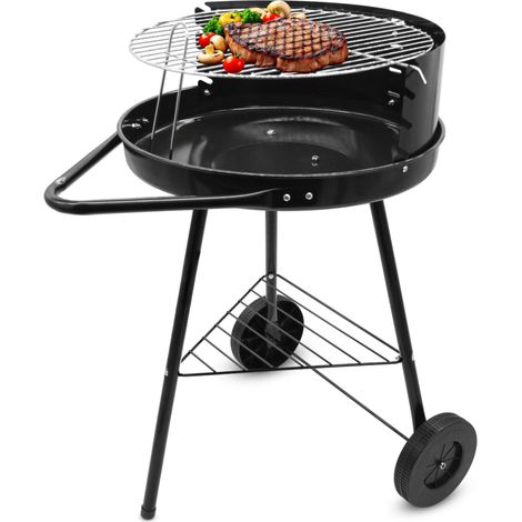 BBQ Grillwagen mit Rädern und verstellbarem Rost - 68 x 42 cm - Mobiler Holzkohle Standgrill mit Rollen und Windschutz