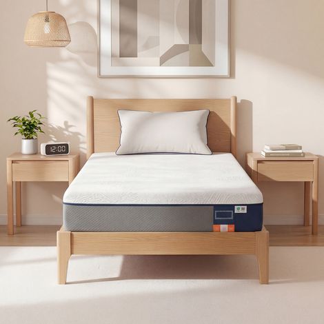 Matelas 90 x 190 cm, Mousse Mémoire de Forme Gel, Matelas Soutien 7 Zones, Housse Lavable, Chambre, Bleu (1/5)