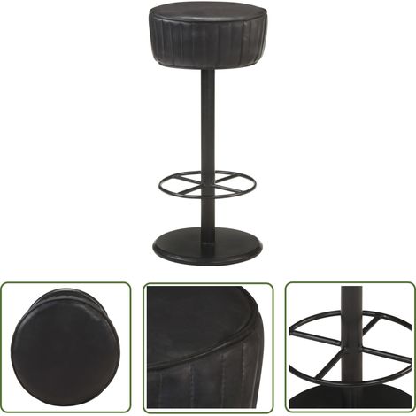 The Living Store Tabouret de bar Noir Cuir véritable - Tabouret De Bar - Fauteuil De Bar - Chaise De Bar - Siège De Bar - Cuir Véritable (1/5)