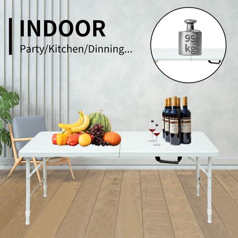 Table de loisir pliable 124,97 cm, hauteur réglable, usage extérieur/intérieur/bureau, anti-rouille, facile à nettoyer (blanc) (1/5)