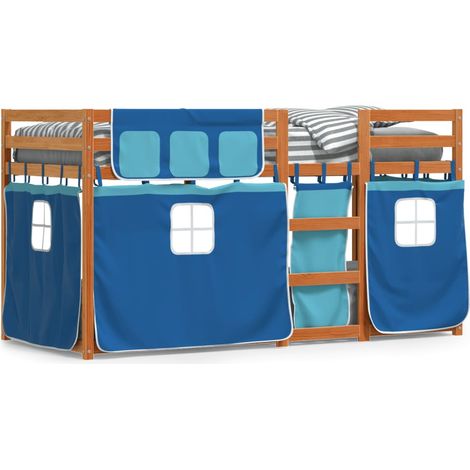 Lit superposé avec rideaux bleu 90x200 cm bois pin massif CFW51677 (1/5)