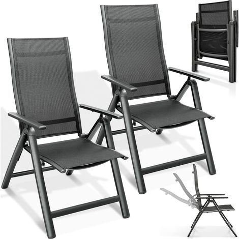 tillvex Silla de jardín premium, 2 piezas, antracita, plegable, de aluminio  Silla con respaldo alto y reposabrazos  Silla plegable ajustable  Sillón plegable para balcón, jardín y terraza