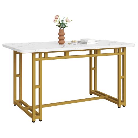 Table 120x70 moderne avec pieds métal dorés design léger luxe