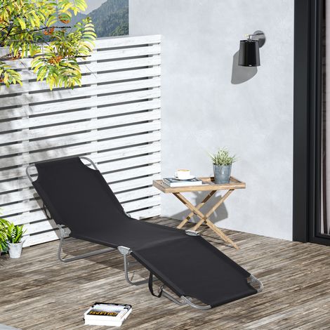 Chaise longue de jardin en acier noir, pliable avec dossier réglable (1/5)