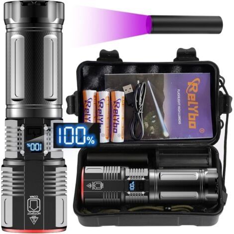Lampe Torche LED Ultra Puissante, 600000 Lumens Lampe De Poche LED Ultra Puissante, Lampe Torche LED Puissante Rechargeable USB, XHQ100 Lampe Torche Tactique Militaire Pour Camping Urgence (1/5)