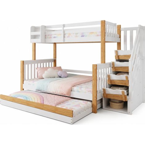 CHICFURN Litera infantil 120x200 cm de madera blanca con cama nido y almacenaje (1/5)