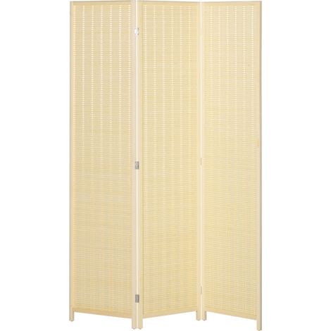 Paravent interieur en bois 3 panneaux 135 x 180 cm séparateur de pièce pliable bois naturel (1/5)
