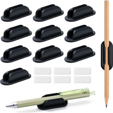 Lot de 10 porte-crayons autocollants - Porte-stylo en silicone autocollant - Porte-stylo de bureau - Accessoires de bureau - Pour stylos-plumes, crayons, pinceaux et marqueurs - Pour bureaux, murs, bu (1/5)