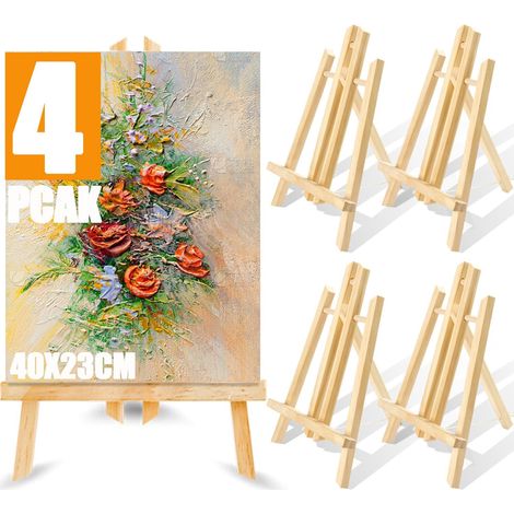 Lot de 4 chevalets en bois de 40 cm - Chevalet de table en bois - Petit chevalet en bois pour exposer des peintures à l'huile, des aquarelles, des cadres photo et des photos (1/5)