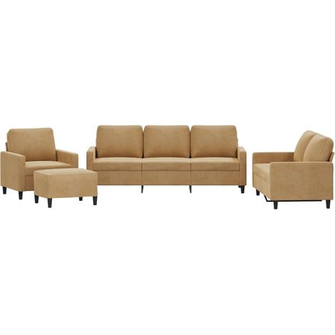 Vidaxl – Ensemble de canapés 4 places avec coussins en velours marron – Structure robuste en contreplaqué et métal – Confort optimal avec accoudoirs rembourrés