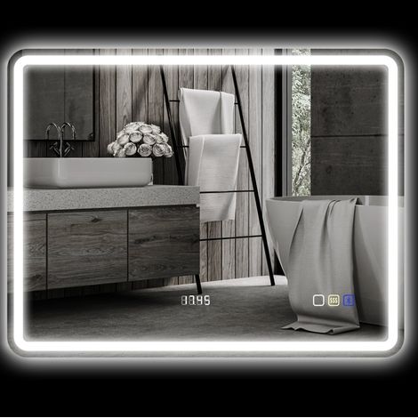 LED-Badezimmerspiegel 90 x 70 cm, Bluetooth, beschlagfrei, Silber (1/5)