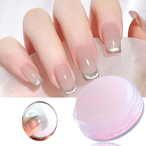 Tampon pour nail art, tampon de transfert en silicone pour vernis à ongles effet gelée crème French Manucure, outils de manucure French Manucure, tampon à ongles rose doux et collant (1/5)