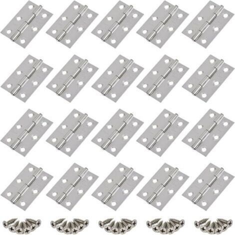 Charnières, 20 pièces, charnières en acier inoxydable, charnières de porte, trous de charnière plats, charnières de tiroir de meuble, connecteurs de charnière de fenêtre, charnières argentées pour meu (1/5)